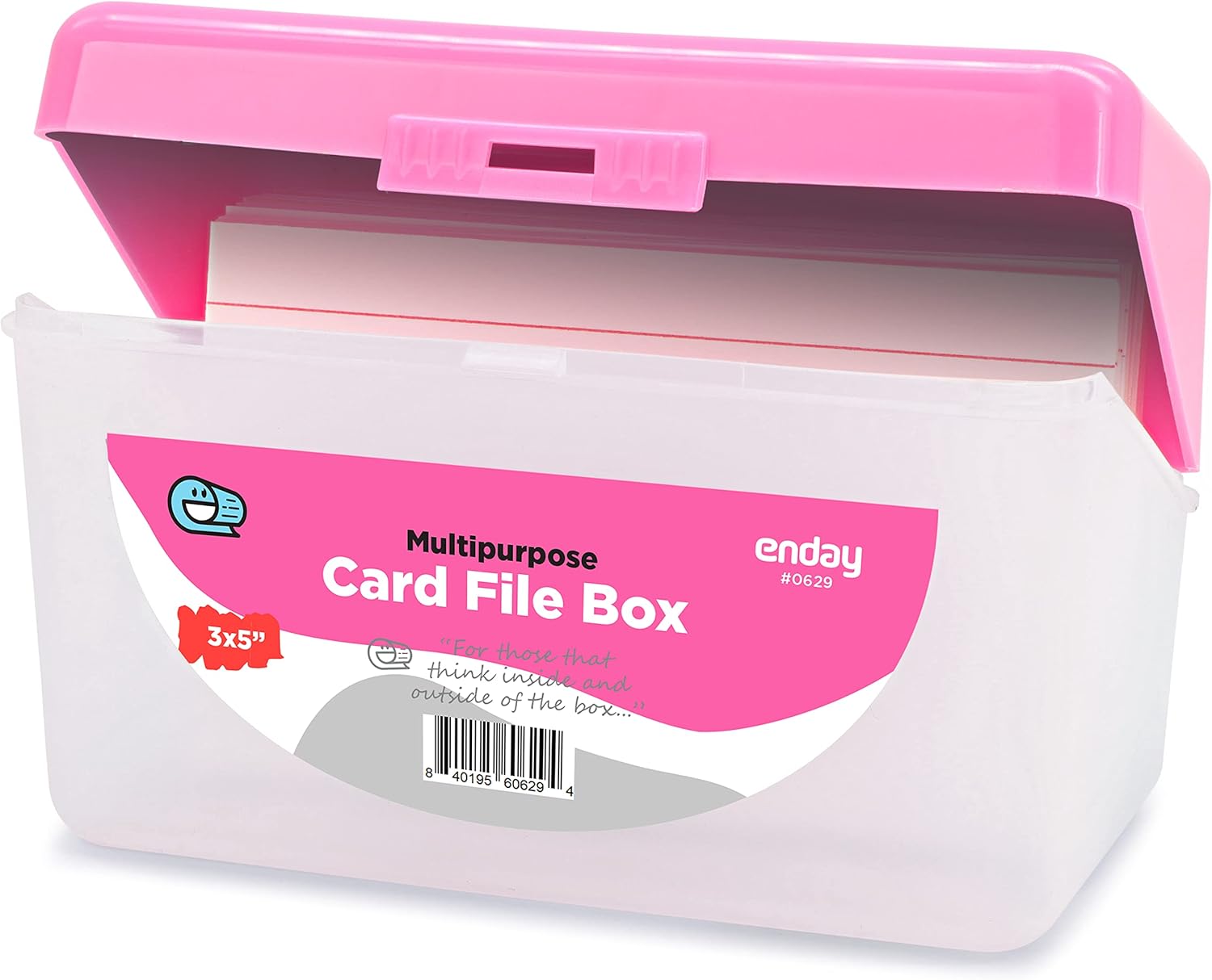 Enday Index Card Holder Pink, 3x5 Note Flash Card Organizer Case, Index Card File w/flip top, Notecard Recipe, Holder, Holds 250 Cards, Also Available in Purple, Red, Green, Blue, Grey (1 PC)