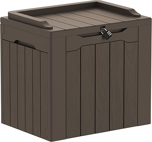 Vista 73 de Greesum Caja de resina de 100 galones, gran almacenamiento al aire libre, textura de tejido de ratán de imitación para muebles de patio