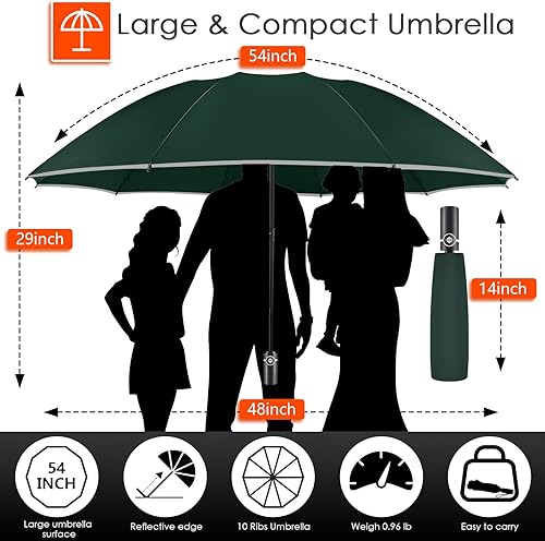 Miniatura 2 de Bodyguard Inverted Umbrella, Large Windproof Umbrellas for Rain & Sun, Compact Umbrella Reverse Umbrella with Reflective Stripe, Teflon Umbrella for