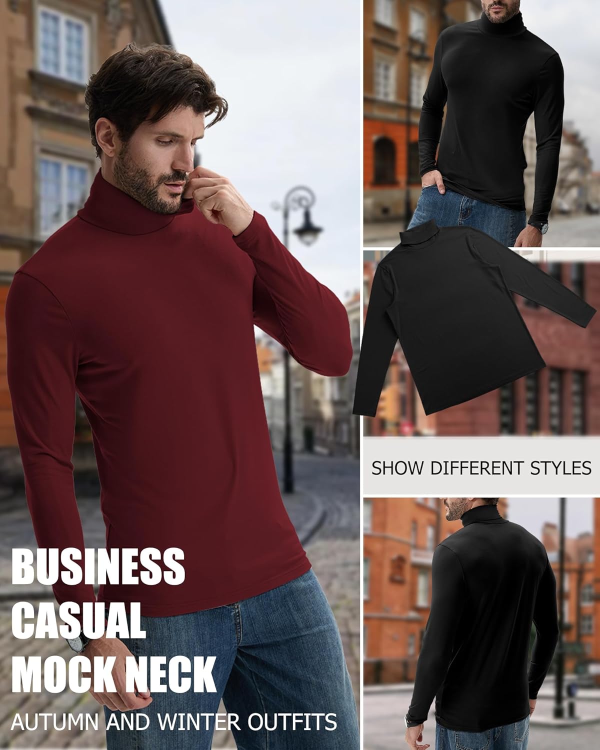 7 Pack Men's Turtleneck Tops, Long Sleeve Basic Pullover Sweaters Casual Slim Fit Lightweight Tees - Image 5