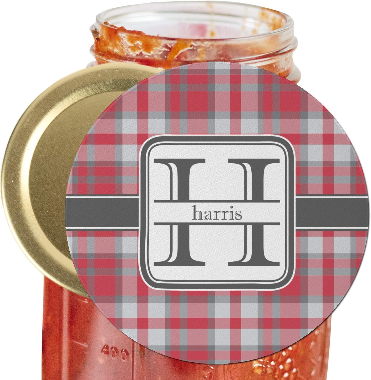 Personalized Red & Gray Plaid Jar Opener