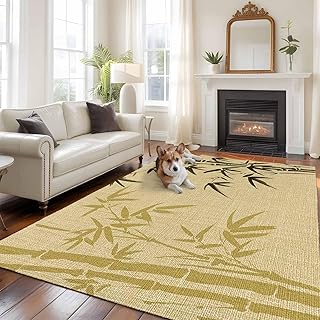Vintage Bamboos Area Rugs 6'x9' for Living Room Bedroom, Ink Painting Re...
