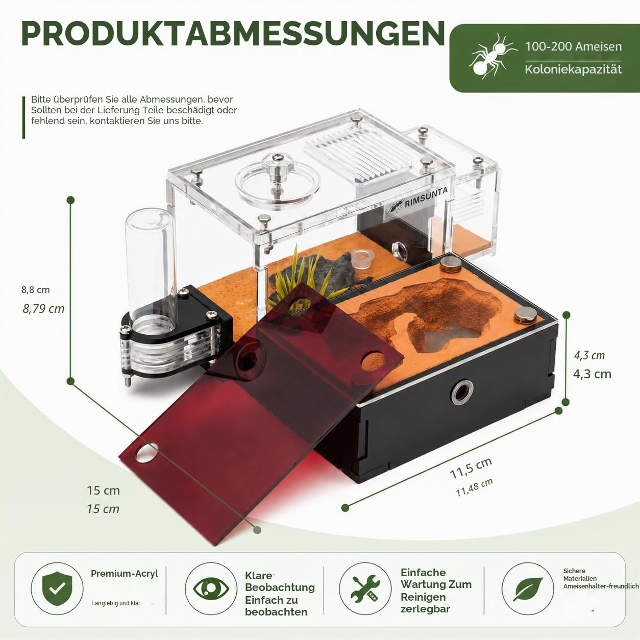 Formicarium – Ameisenfarm Lebensraum für lebende Ameisen & Königin, Erwachsenenpädagogisches Set für Ameisenverhaltensstudien und Lernen