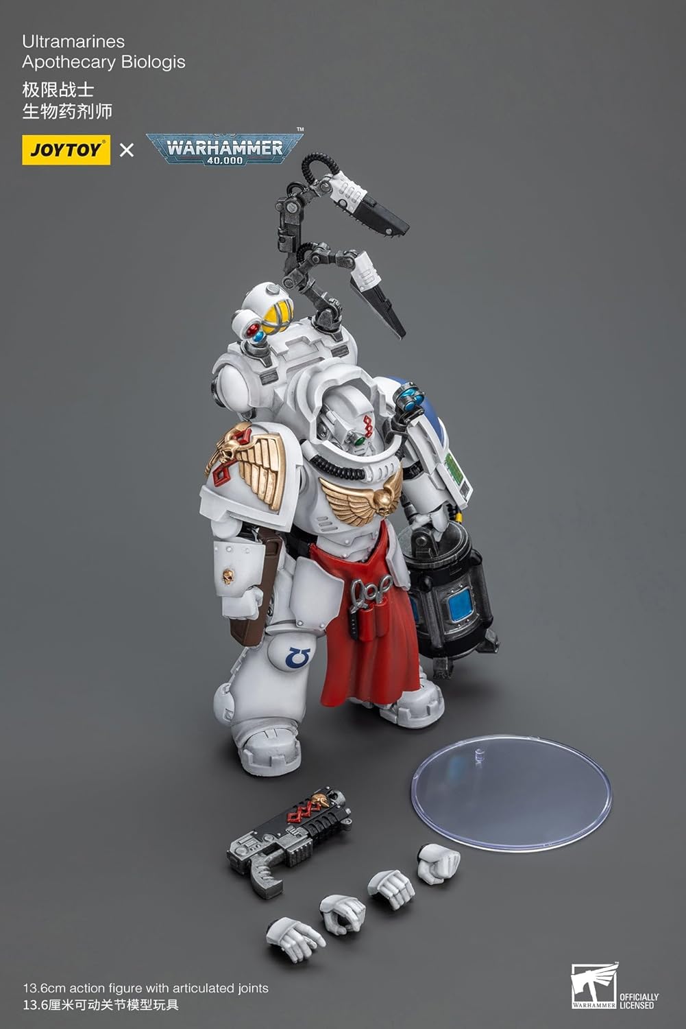 JOYTOY Warhammer 40k 1/18 Scale Action Figure Ultramarines Apothecary Biologis, 20+Articulated Joints, Brilliant Paintwork,Movability, Various Accessories,for Collection & Display