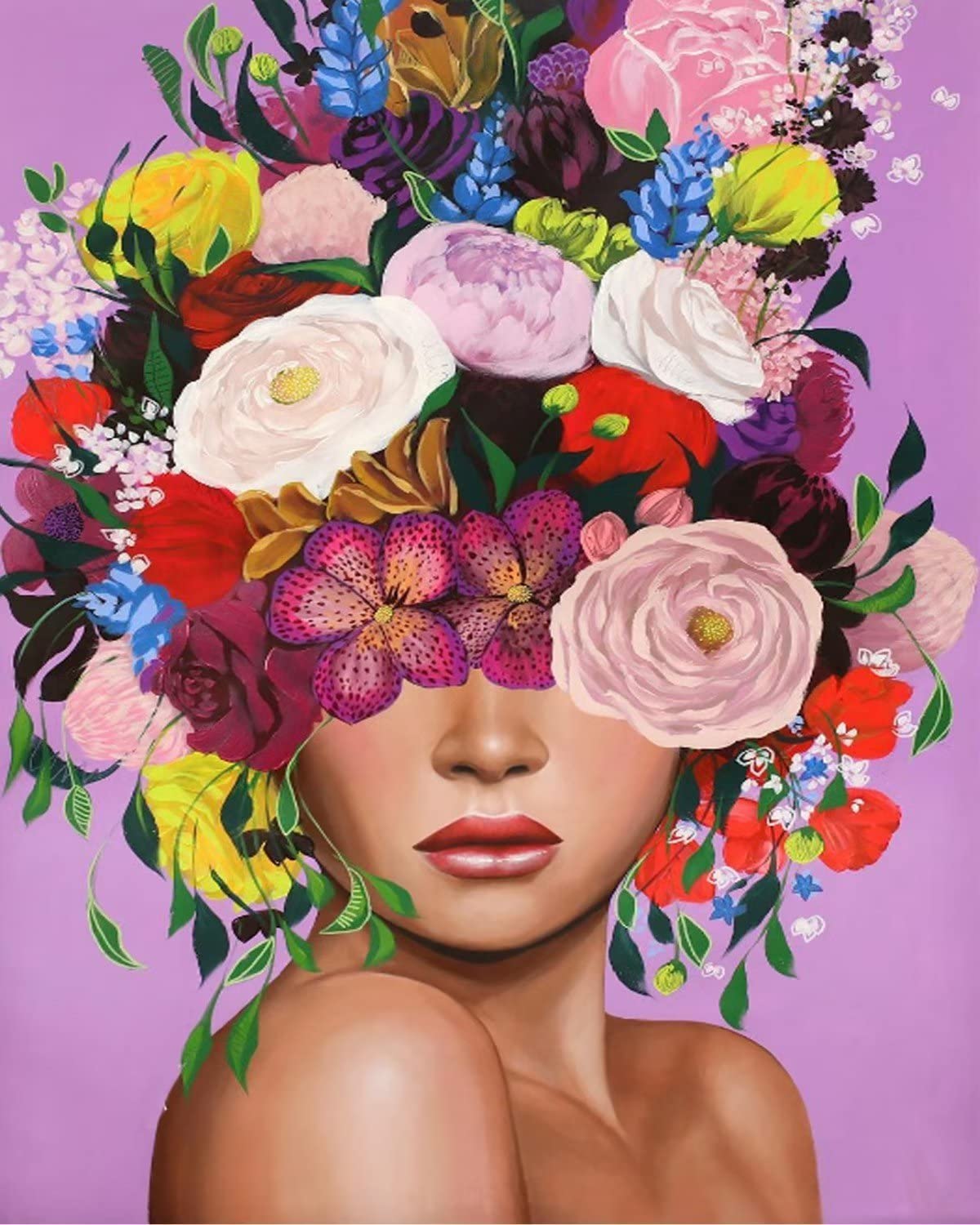 UNIQUORS Pintura por números, coloridas flores para niños, pintura abstracta mujer para adultos, pintura al óleo moderna con 3 pinceles, pintura acrílica (sin marco) 40 x 50 cm