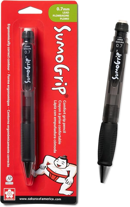 SAKURA 50286 SumoGrip 0.7-mm Pencil with Eraser, Clear Gray | Comfort Grip Pencil, Jumbo Twist-Out Eraser Lasts Longer Than Standard, Light-Weight Barrel, Refillable Lead