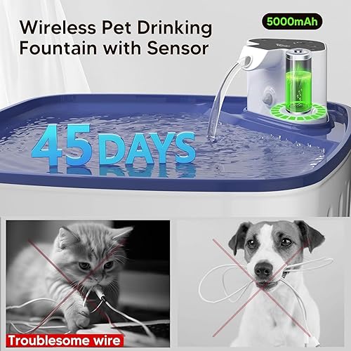 Miniatura 2 de Fuente de agua para perros grandes inalámbrica, fuente de agua grande de 2.1 galones8 l270 onzas para perros en el interior, 3 modos de trabajo,