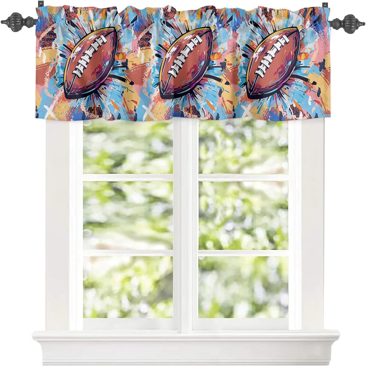 Litter Star Football Kitchen Valance,Rugby Sports Window