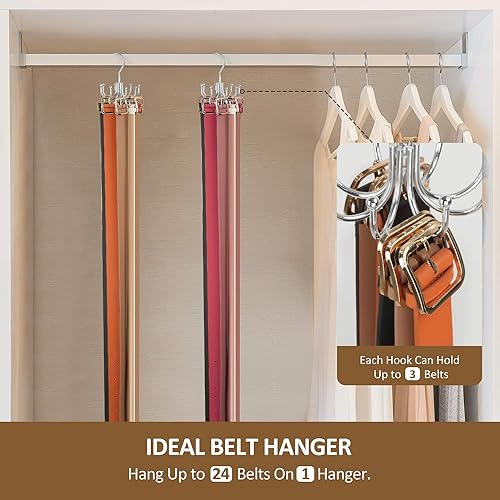 Miniatura 22 de ZEDODIER Percha para cinturón, organizador de accesorios de armario, capacidad máxima de almacenamiento de 24 unidades, gancho de almacenamiento