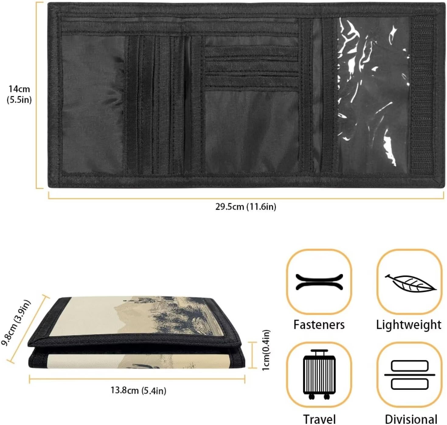 COEQINE Cowboy Black Horse Printed Boys Wallets For Kids 12-14 Western Credit Card Holder Slots Trifold Pocket Wallet for Men Portable Cool Novelty Moenybag with Id Window