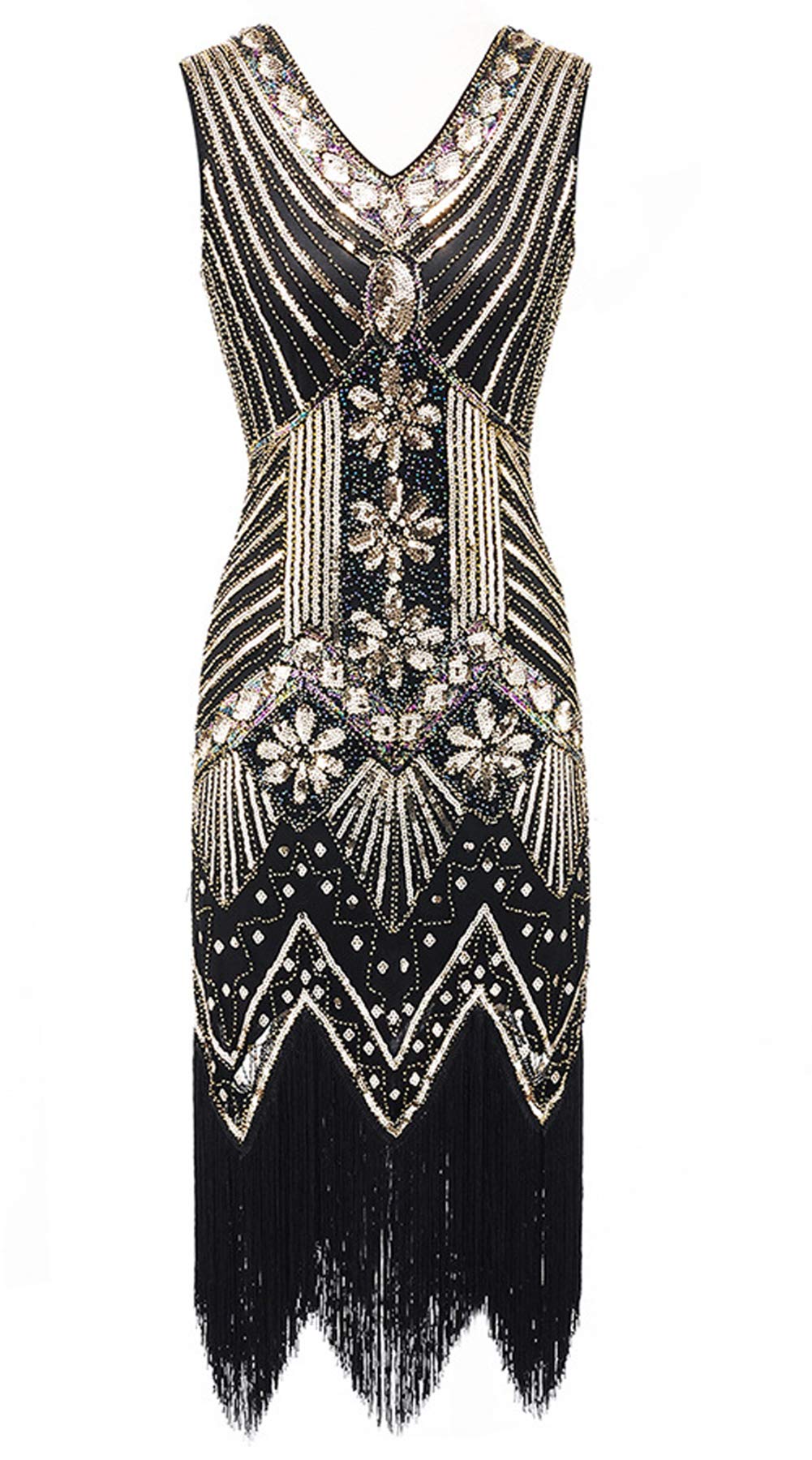 Women Gatsby Dress 1920s Art Deco Sequin Paisley Flapper Tassel Glam Party Cocktail Evening Dresses Gold
