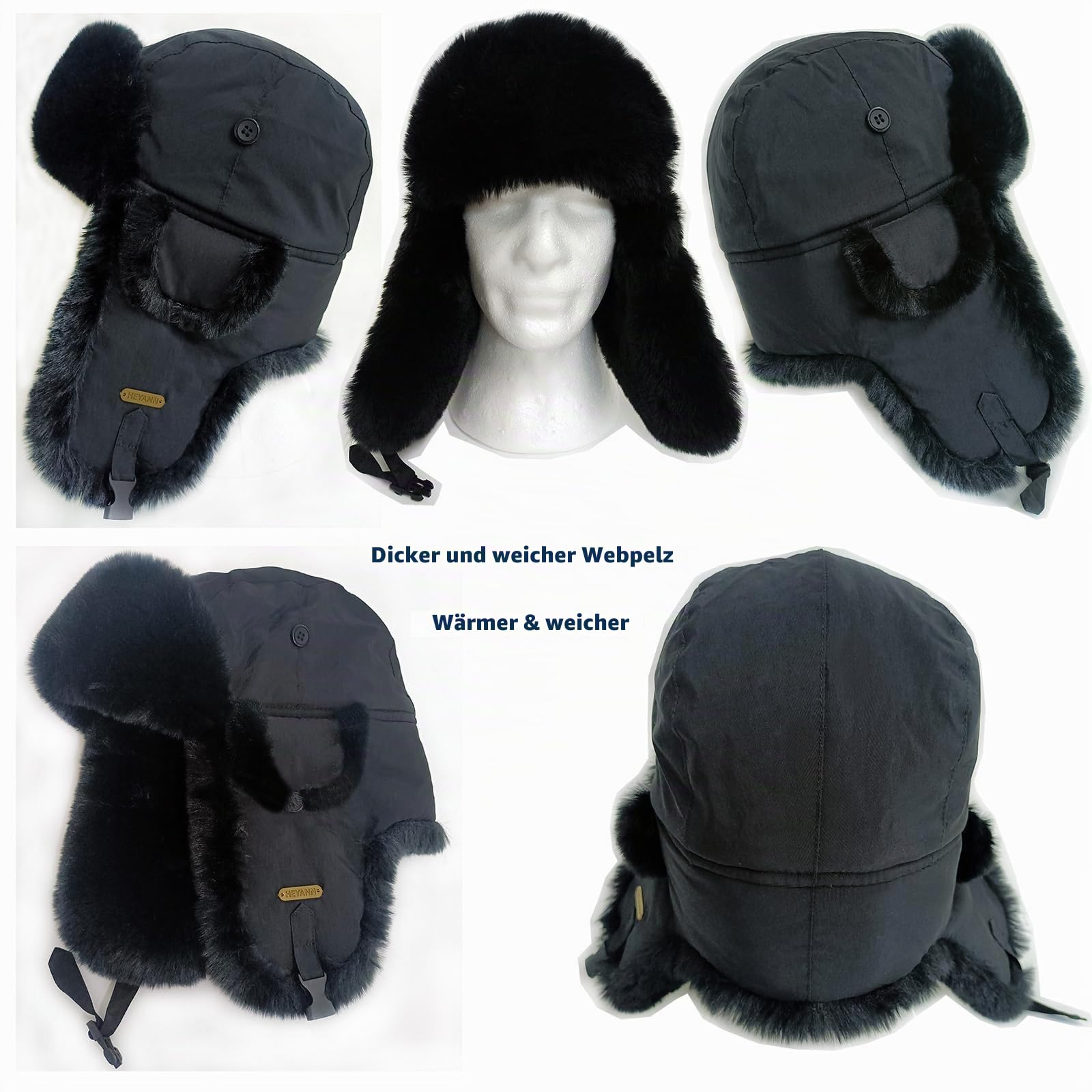 HEYANN Uschanka Trapper Russische Hütte Kunstpelz Cap Earflap Winter Bomber Hut Wintermütze Unisex Fliegermütze Fellmütze Erwachsenen für Herren