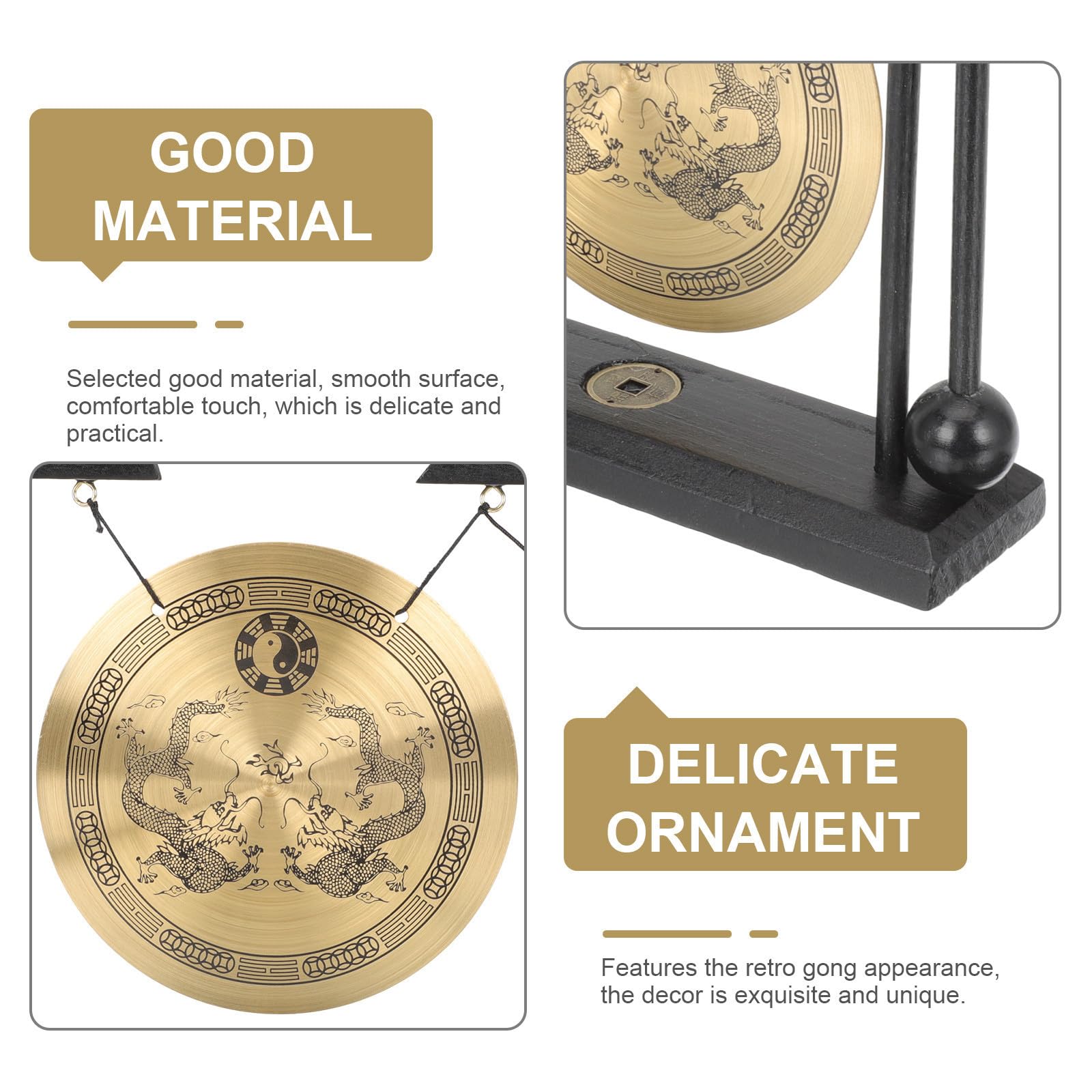 BESPORTBLE 3 Stück Sternzeichen Gong Ornament aus Kupfer mit Holzsockel,
