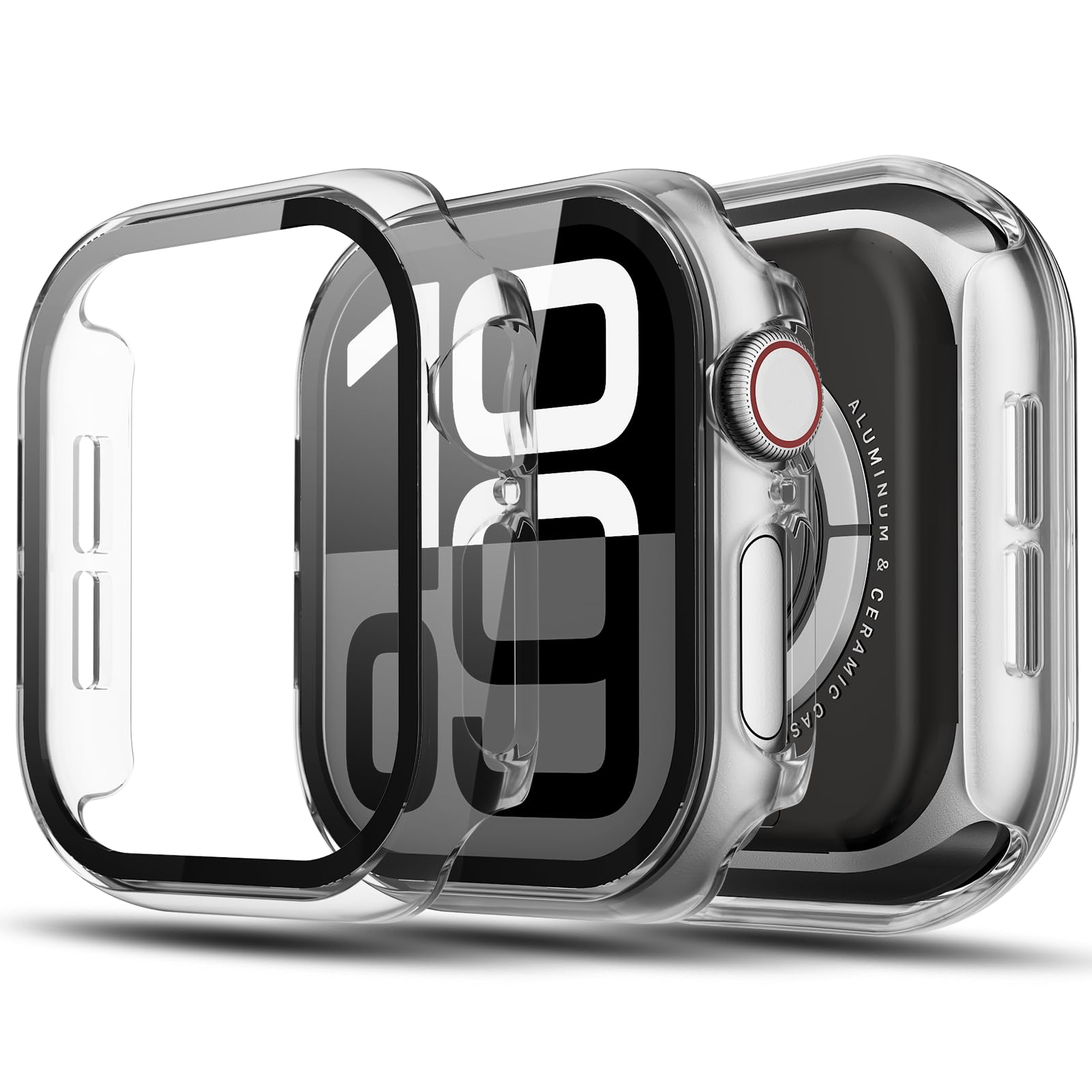 TGKML 2-Stück Kompatibel mit Apple Watch Series 11/10 Schutzhülle mit Displayschutzfolie 46mm, Hard Gehäuse Eingebaut Kratzfest Gehärtetes Glas Schutzfolie für iWatch 10/11 46 mm, Klar*2