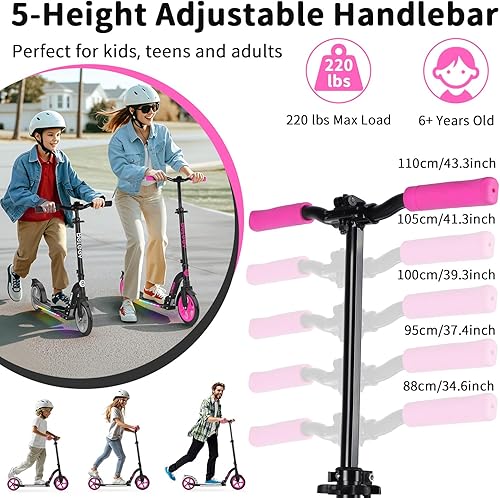 Miniatura 3 de BELEEV V8 Scooters para niños a partir de 6 años con cubierta iluminada, scooter plegable de 2 ruedas para adultos y adolescentes, 4 de altura
