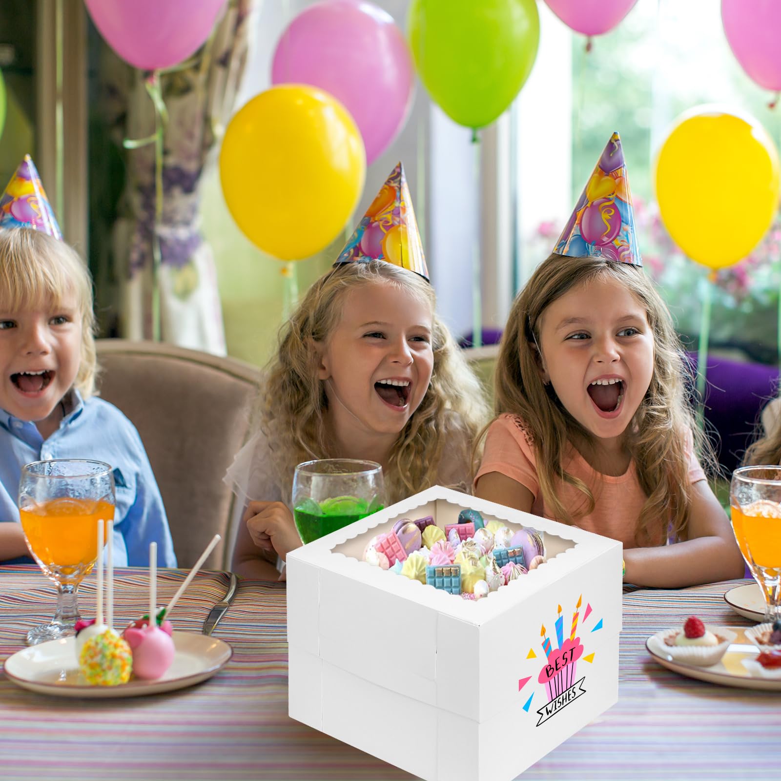 Moretoes 10 cajas para tartas de 10 x 10 x 8 pulgadas, cajas de panadería blancas con ventana, cajas altas de cartón para postres, pasteles, cupcakes, donas, postres