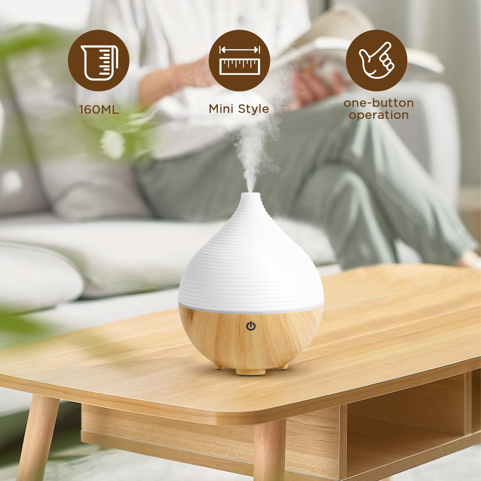 AiQInu Dyfuzor olejków eterycznych, 160 ml dyfuzor zapachowy nawilżacz powietrza z 7 kolorami LED, ultradźwiękowy dyfuzor aromaterapii, automatyczne wyłączanie, bez BPA