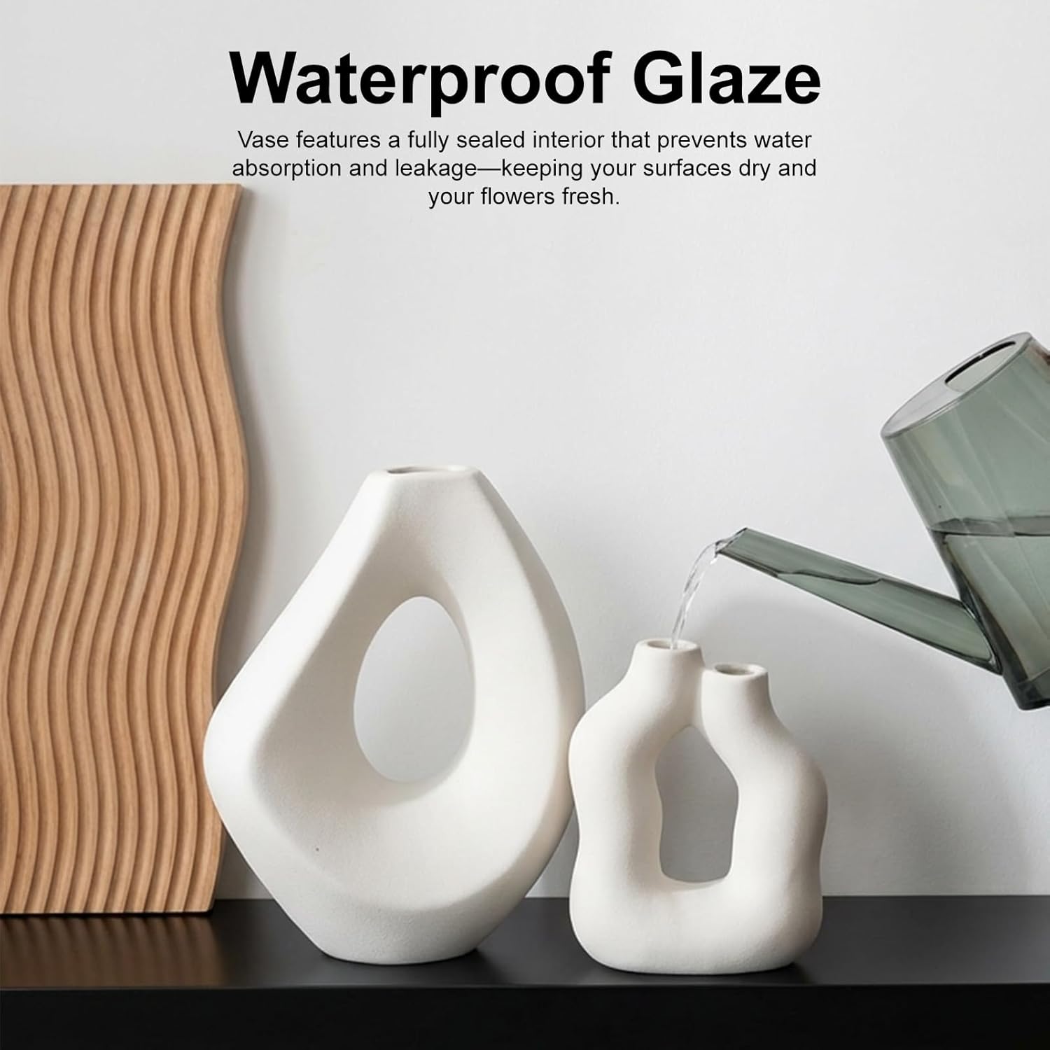 Ceramic Vase Set of 2, Modern Donut Vases for Nordic Minimalist Boho Home Decor, Centerpieces for Dining Tables Living Room Shelf Bookshelf Mantel Entryway Office House