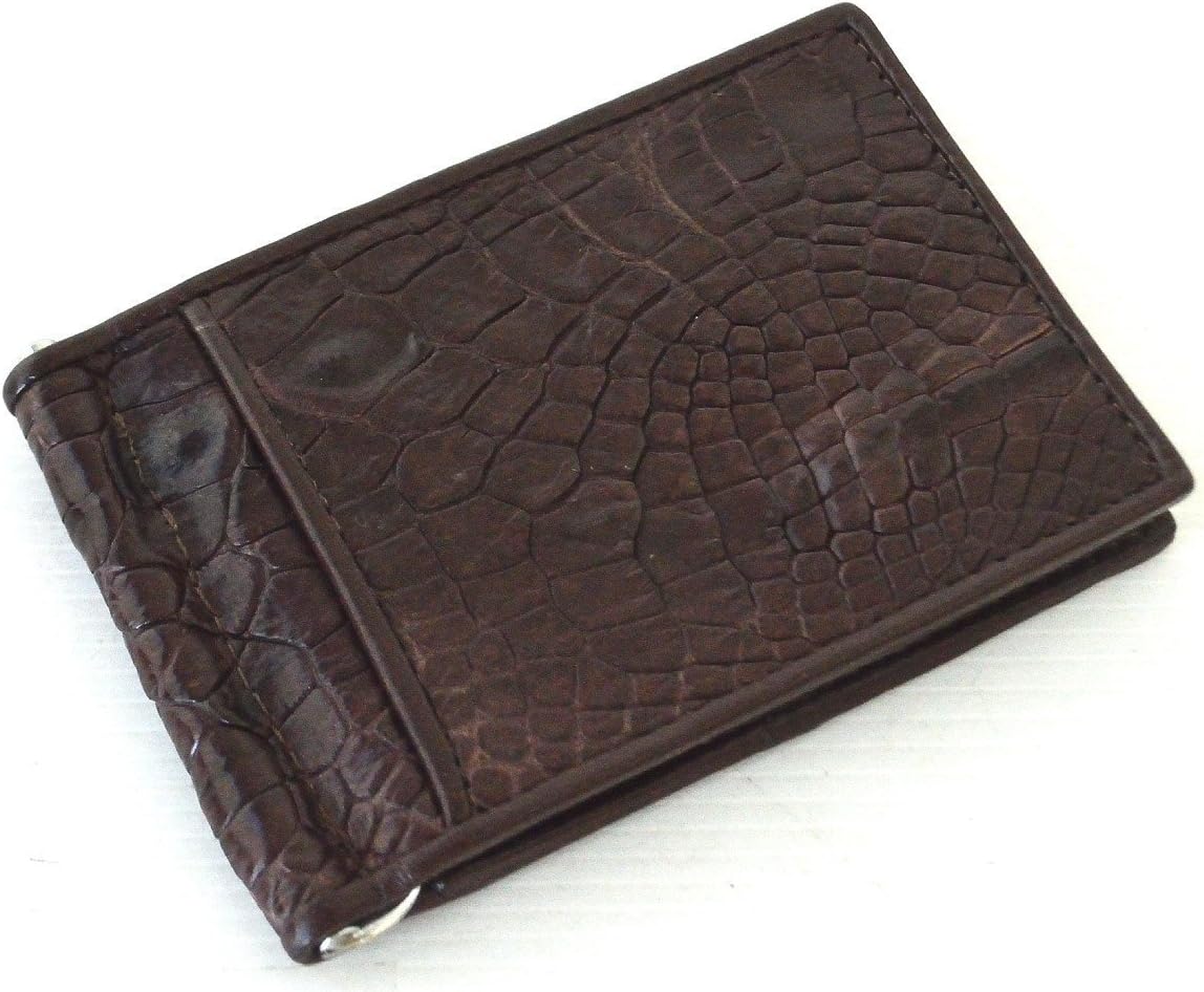 Men's Money Clip Belly Leather Wallet Dark Brown