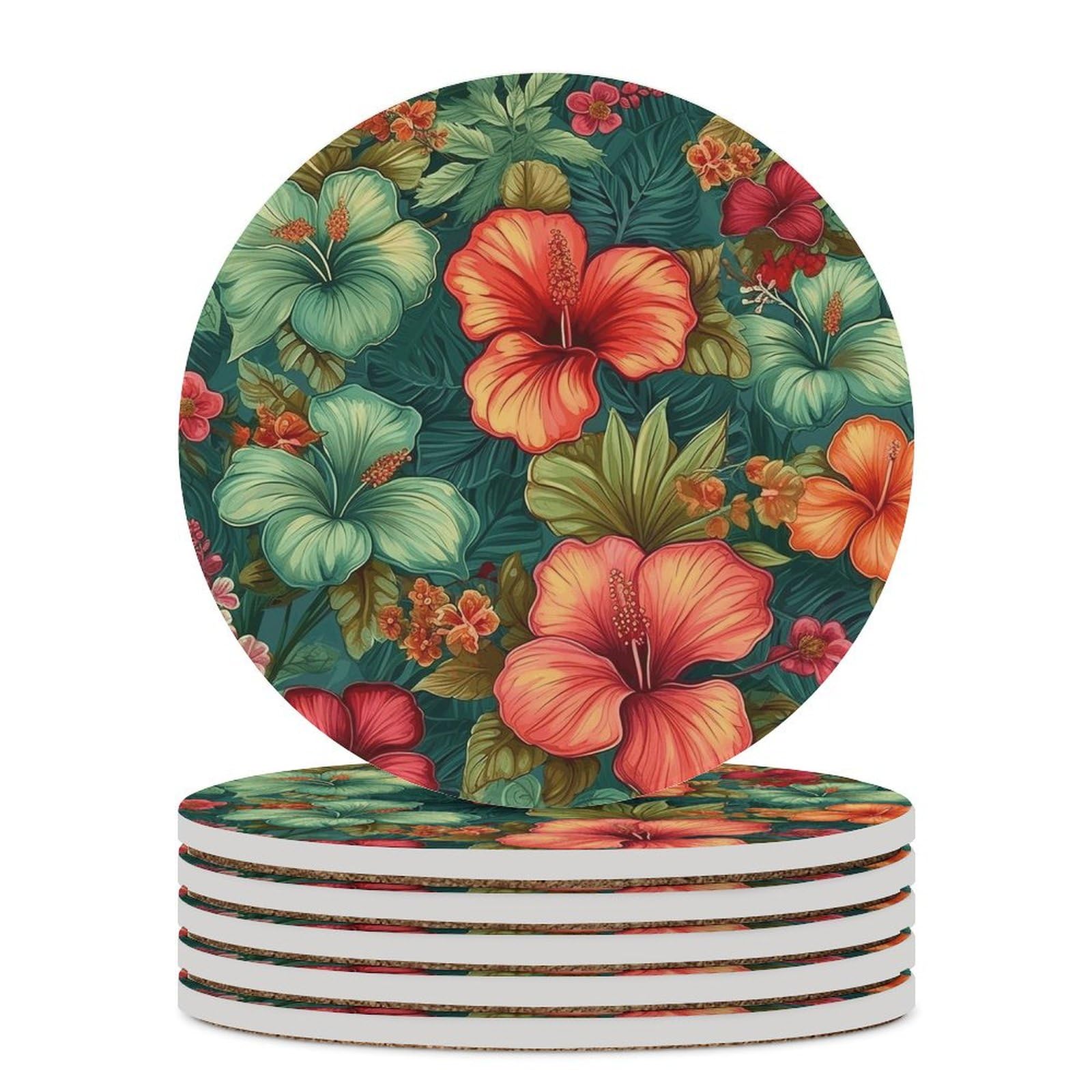 Dessous de verre en céramique lot de 6 avec liège à motifs floraux
