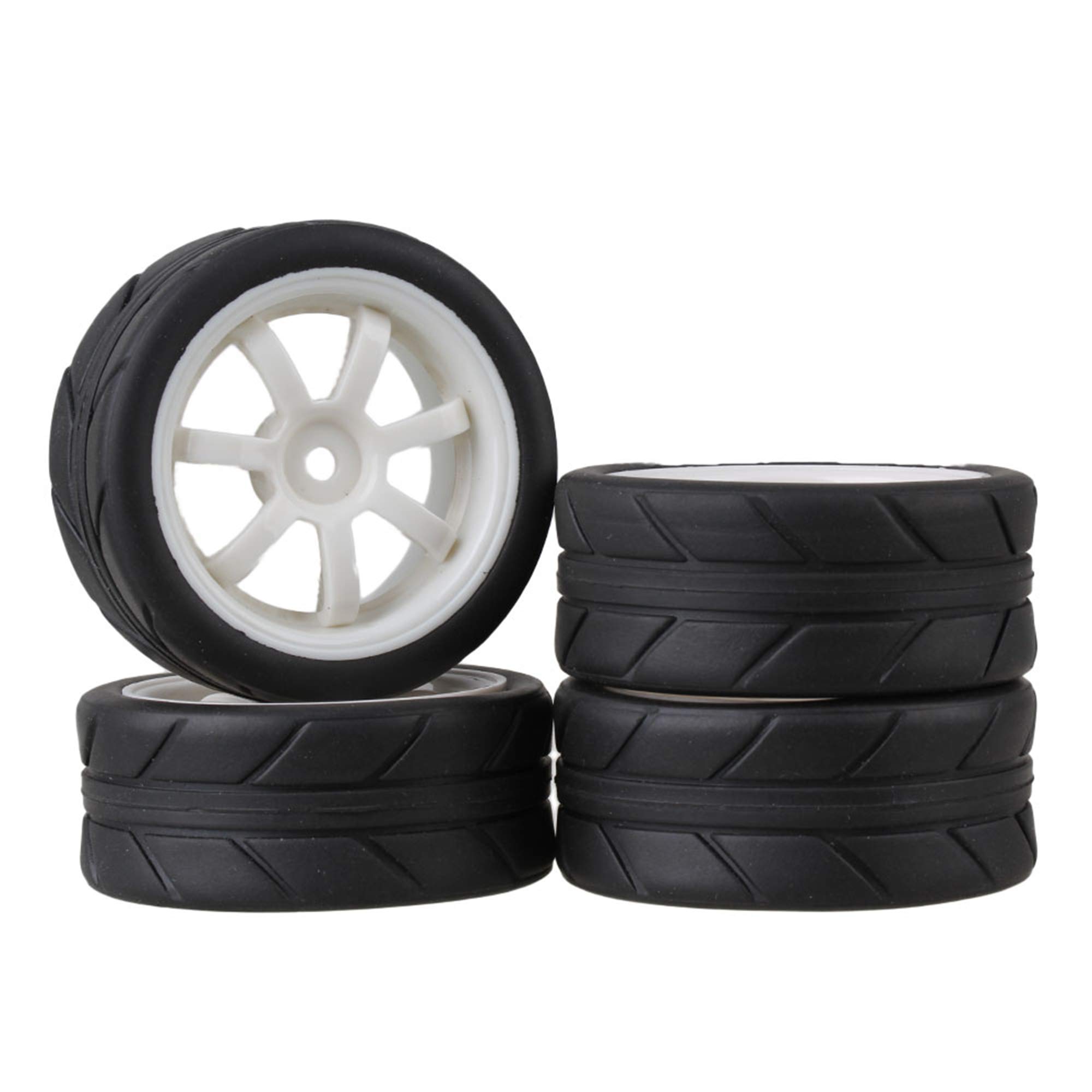 Mxfans 4Pcs RC 1:10 7-Spoke Plastic Wheel Rims & Rubber Tires for On Road Car