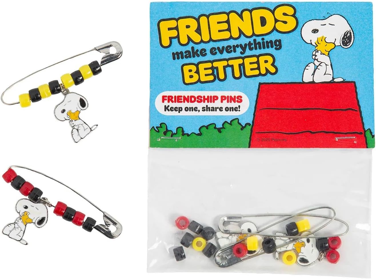 Fun Express 2 1/4" Peanuts Snoopy & Woodstock Friendship Safety Pin Craft Kit - Makes 12