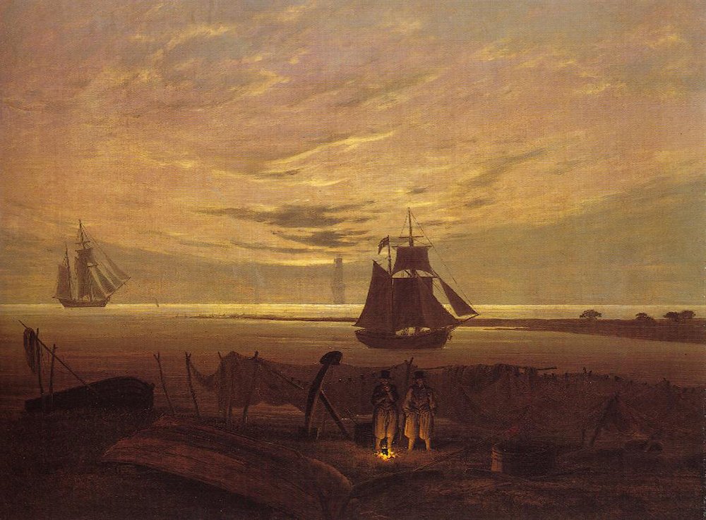 Pintura Caspar David Friedrich - Evening on The Baltic Sea con marco color marrón mate