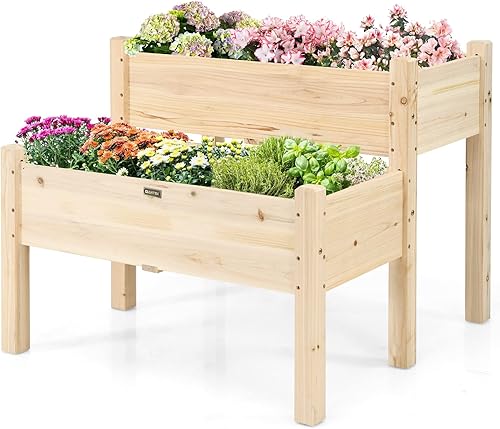 Miniatura 10 de Giantex Juego de 2 camas de jardín elevadas, caja de madera elevada, kit de cama elevada para flores, verduras, frutas, hierbas, contenedor de