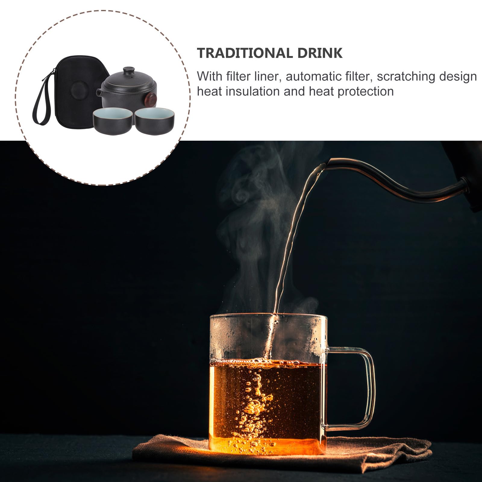 NUOBESTY Keramik Kung Fu Teekanne Satz mit Zwei Tassen und Tragebox für Asiatische Teeliebhaber und Zuhause