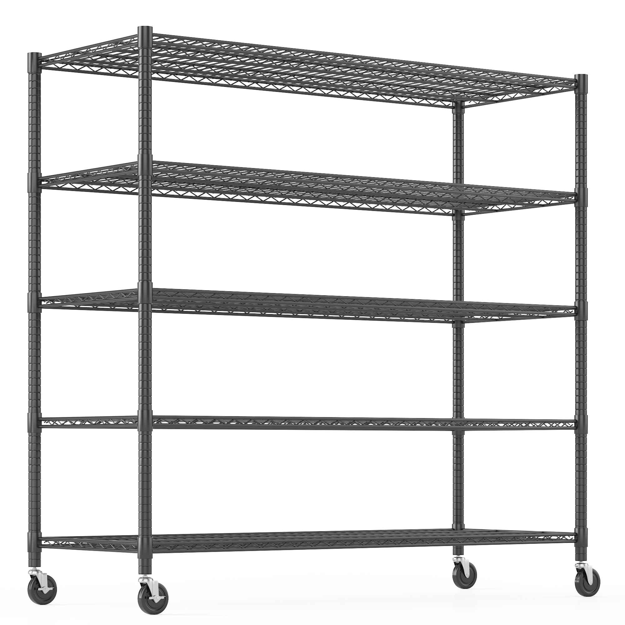 Himimi Storage Shelves with Wheels, 5-Tier Heavy Duty Steel Wire Rack Storage Shelving, Adjustable Metal Storage Shelves for Garage Kitchen Pantry Bathroom Laundry 18" D*60" W*82" H, Black