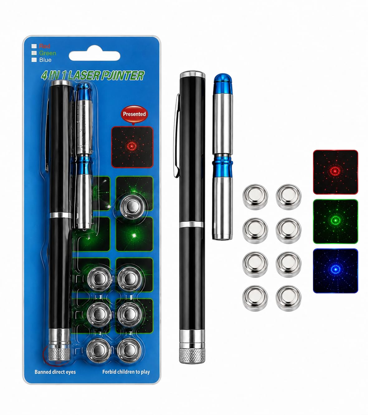 4-in-1 Multi-Color Laser Pointer Pen – High Visibility Red, Green, and Blue Light Presenter Clicker | 4 Changeable Patterns (Dot, Star, Circle, Smiley)-picture-11