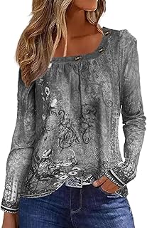 Sponsored You’re seeing this ad based on the product’s relevance to your search query.Learn more about this advertisement GRMLRPT Top Long Sleeve Print Square Neck Long Sleeve Shirt for Women T-Shirt Elegant Button Pullover Blouse Casual Tunics Basic Tops (Multicoloured, S-XXL)