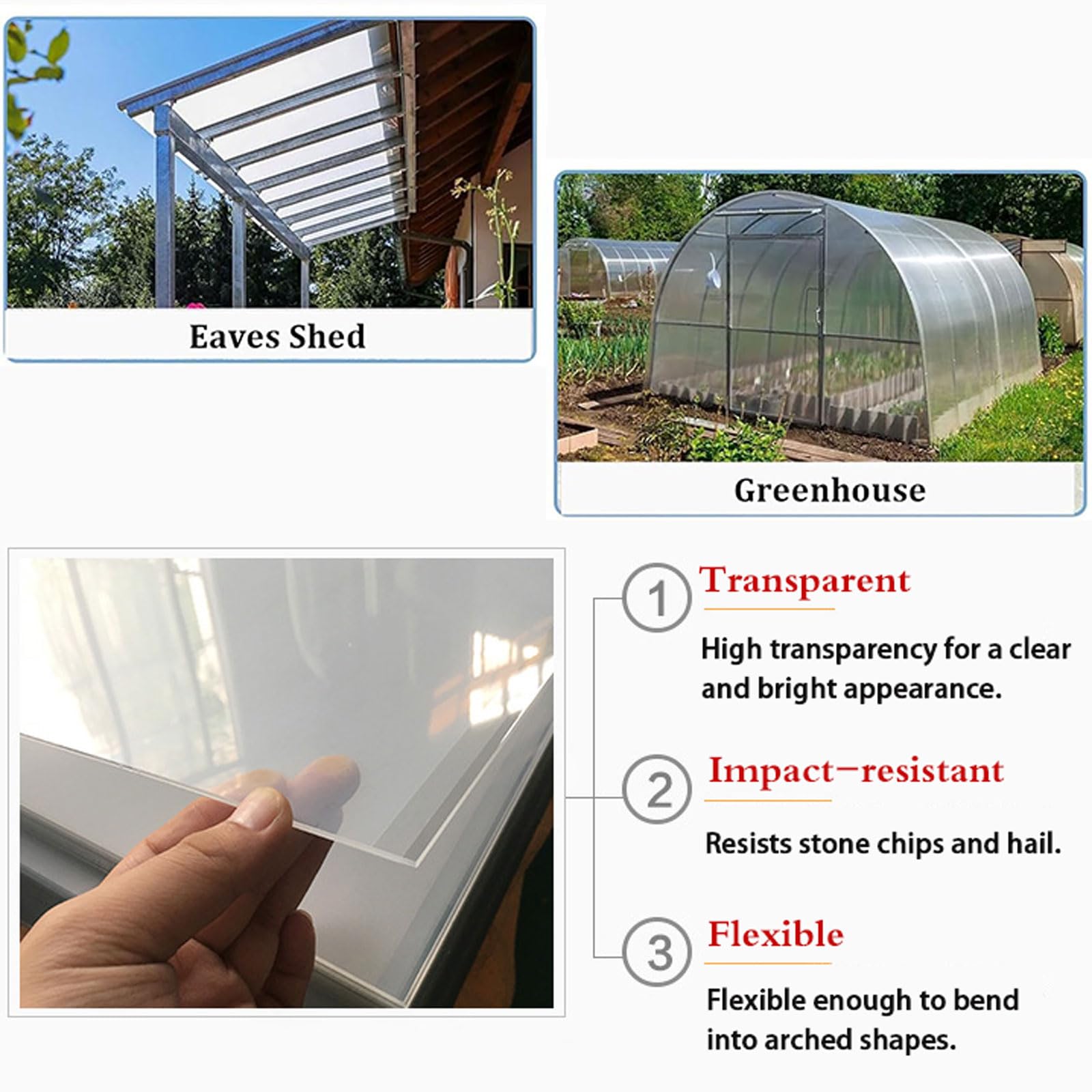 Planchas Transparentes Tejados,Paneles de Techo de policarbonato,Láminas de Repuesto para Exterior,Planchas Transparentes Tejados para Invernadero Jardín,para Ardín,Cocheras,Solarios
