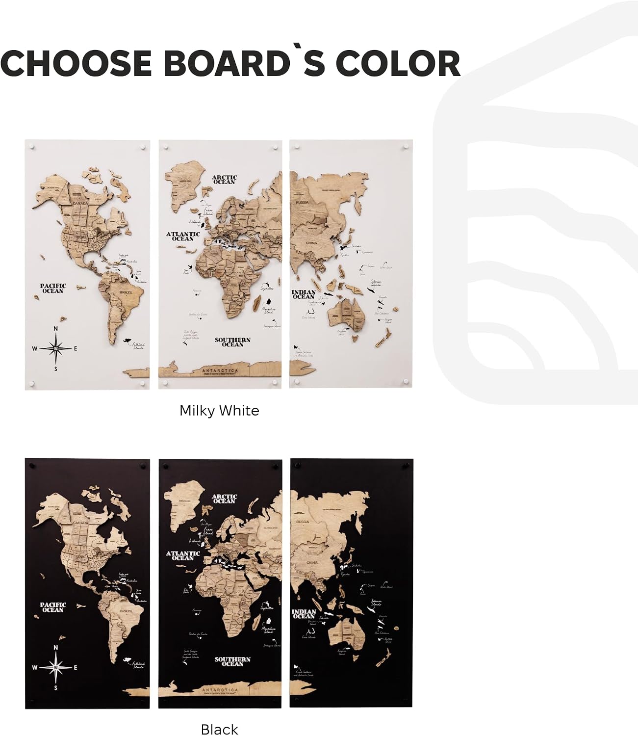 ENJOY THE WOOD Frameless World Maps for Wall 3D Wall Art - Wood Travel Decor, 3D World Map on Board, 3 Panels Wall Rustic Decoration - Wooden Travel Map with Pins, Housewarming Gift (Medium, Triptych, Terra)