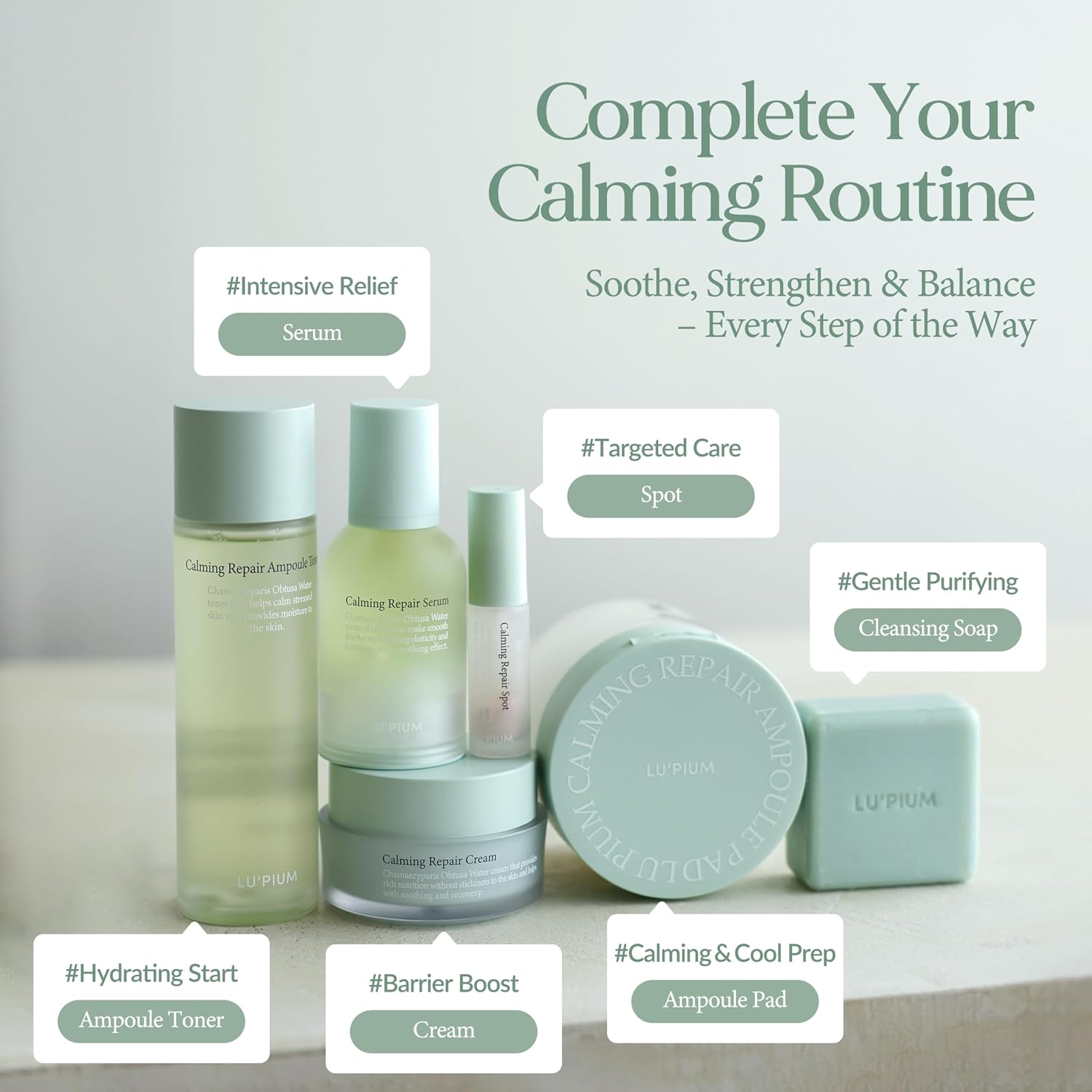LU'PIUM Calming Repair Serum – Soothing & Redness Relief Serum for Face, Centella Asiatica, Madecassoside, After-Sun Care for Sensitive Skin, Korean Skincare (1.69 fl. oz.)