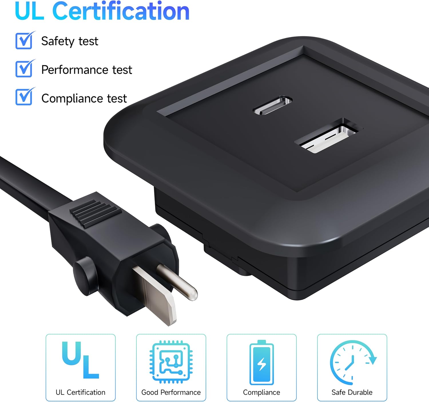 Okin Powered USB Hub Socket Recessed 2 Pin USB Power Strip Outlet with Power Supply 2 USB Ports(A+C) 2A Mounted into Adjustable Bed Sofa Lift Chair