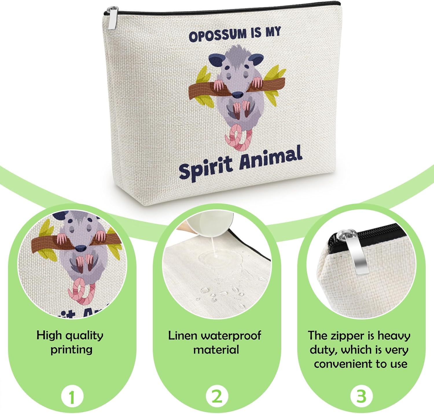 Funny Opossum Makeup Bag Inspirational Gifts for Her Opossum Lover Possum Gift for Women Animal Lover Cosmetic Bag Christmas Birthday Presents for Best Friend Female Possum Owner Mom Travel Pouch - Image 3