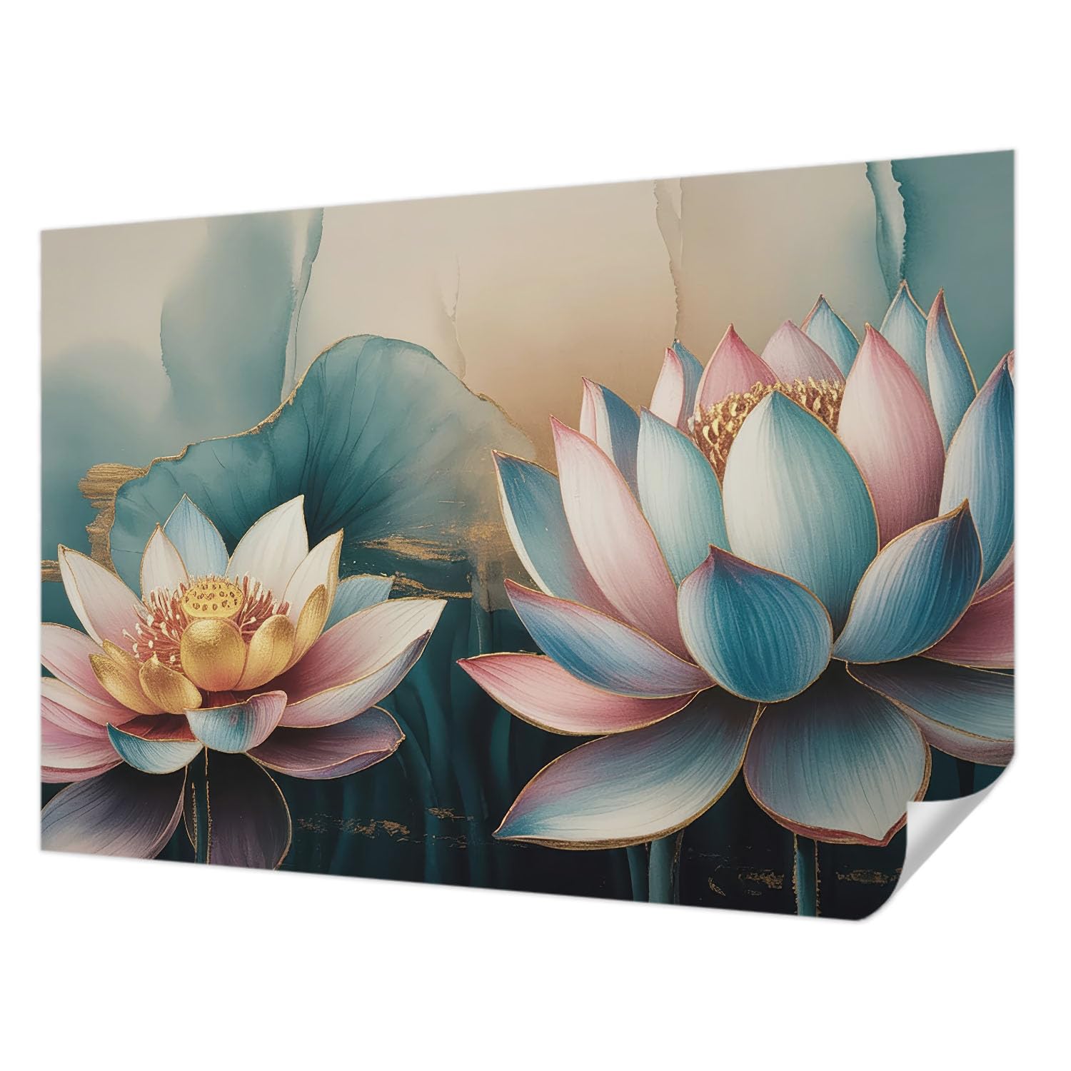 Papier peint adhésif motif lotus déco murale salon 152x104 cm