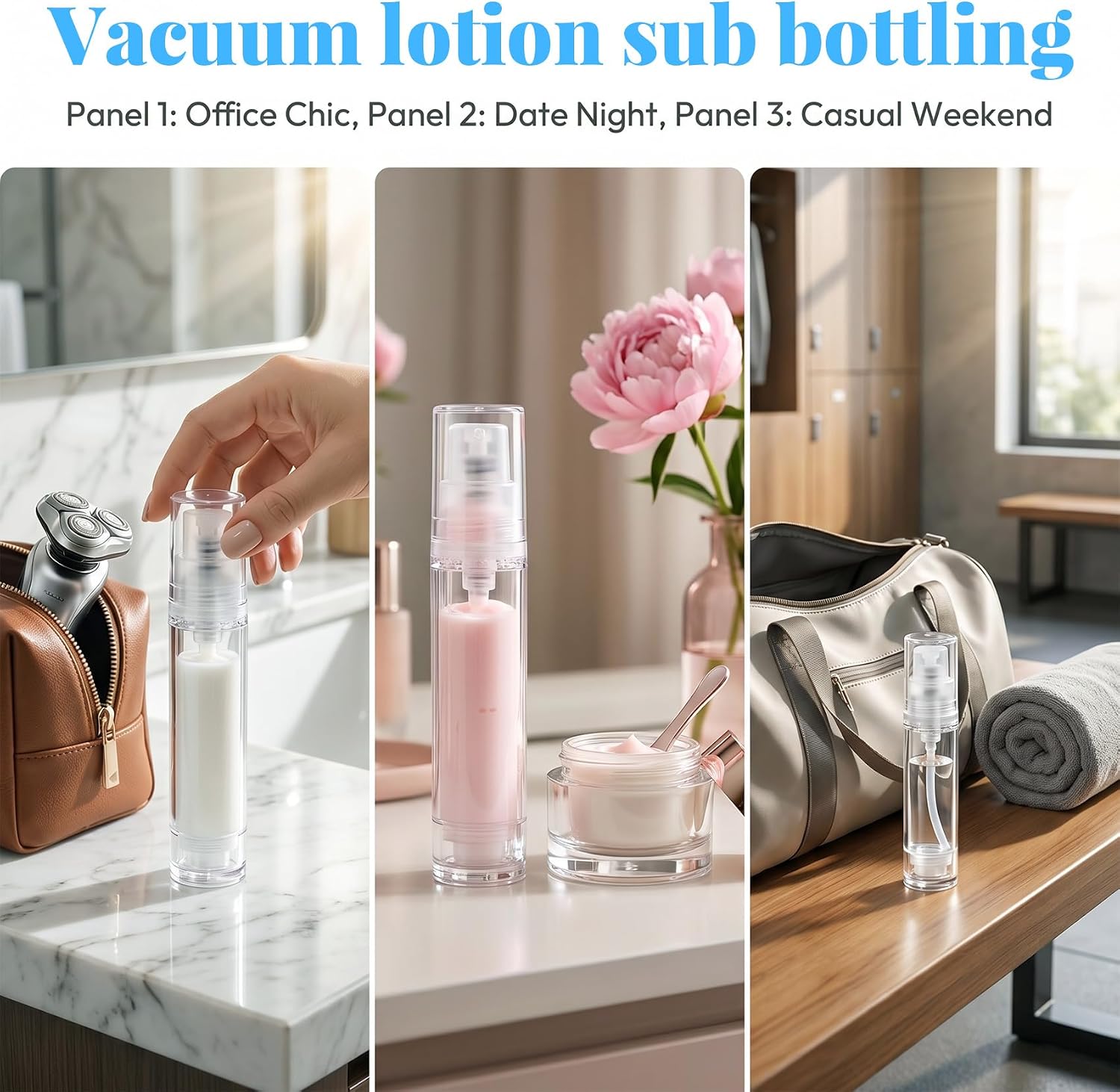 6pcs Plastic Airless Travel Press Pump Bottle, Portable Leak Proof Mini Pump Bottle, 5ml 10ml 15ml Empty Refillable Portable Container for Facial Moisturizing- Clear