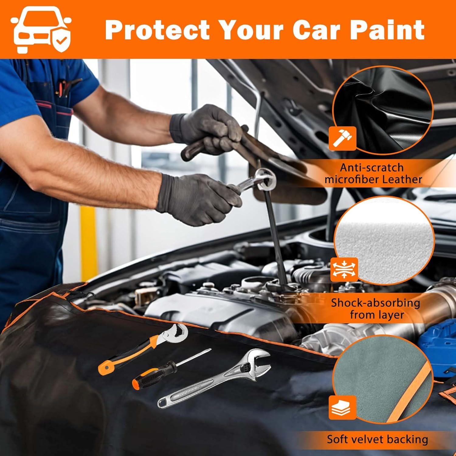 Thicker Fender Covers for Mechanics,3Pcs Microfiber Leather Car Fender with 25 Stronger Magnets & Hooks Automotive Fender Protector Mats Pads for Sedans Trucks SUVs Station Wagon - Size L