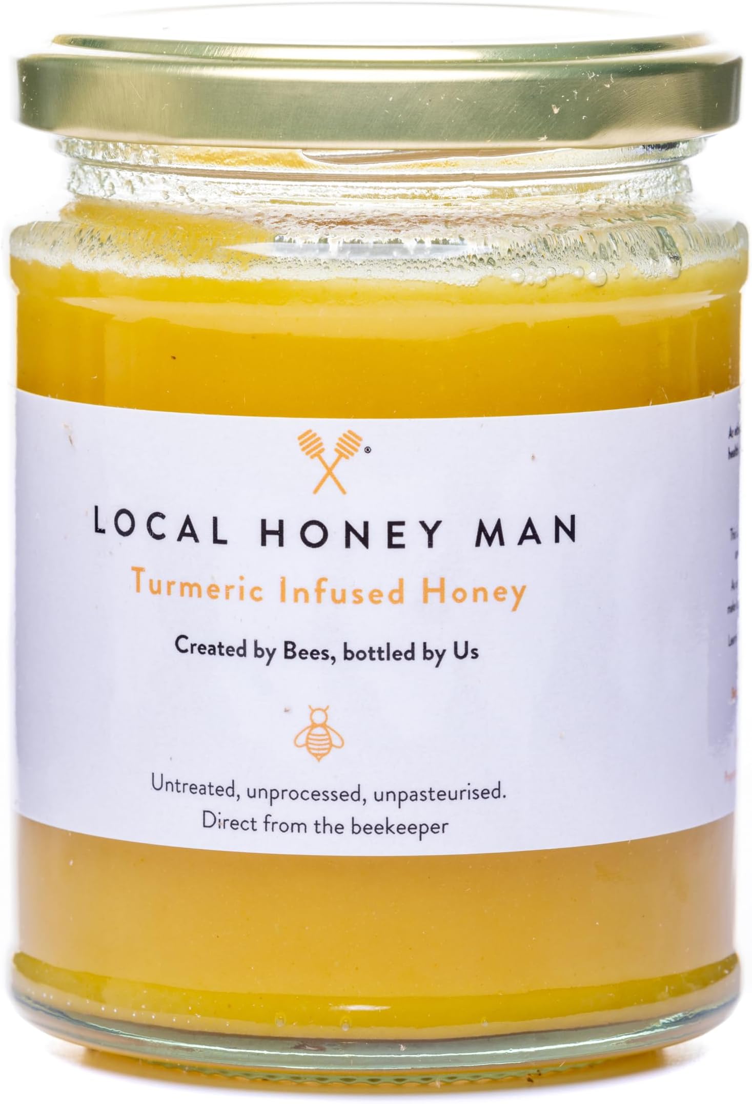 Turmeric Infused Honey - Natural, Unprocessed, 100% Pure Single Origin British, Unheated & Unfiltered Glass Jar 340g