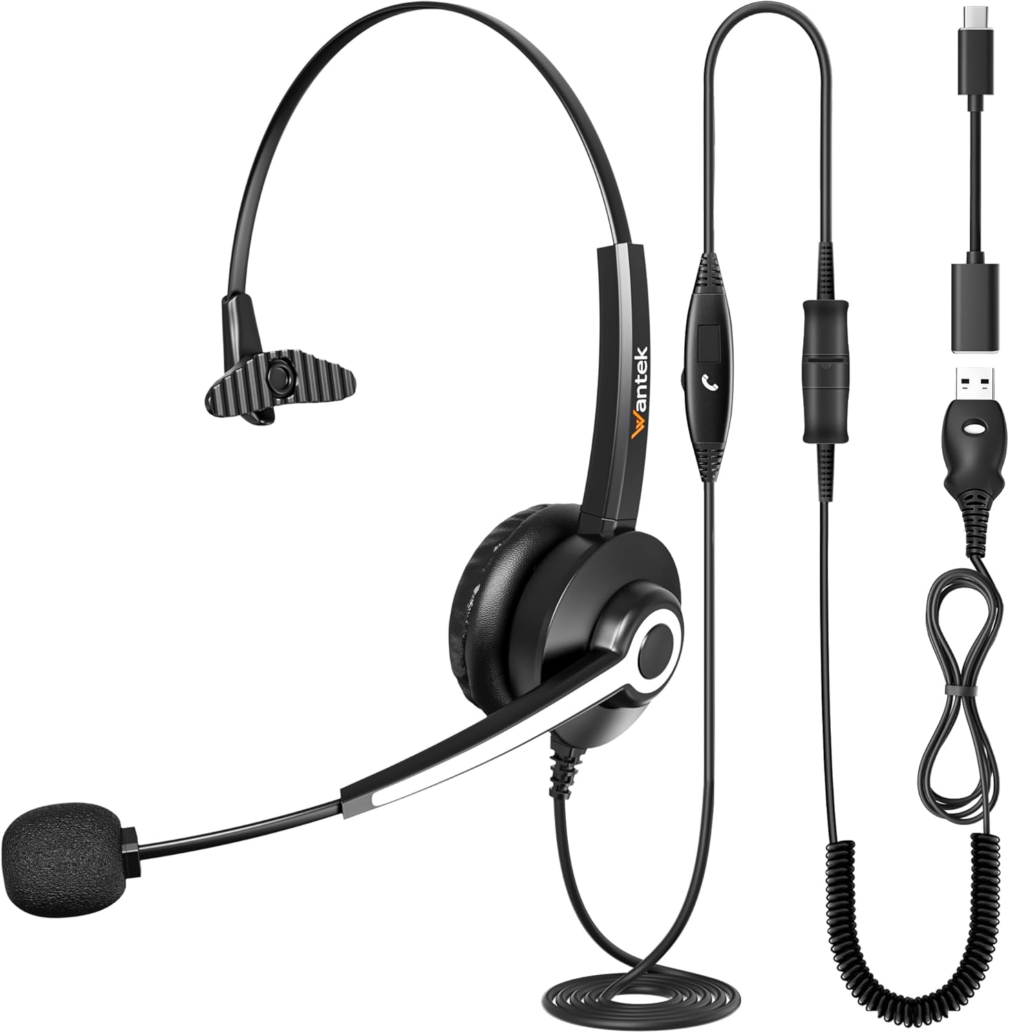 Wantek USB Headset with Microphone for PC Laptop Office USB Plug Type-C Adapter for Call Center Online Conferences Teams Meeting Skype, Zoom, Home Office, Online Courses – Wantek product photo