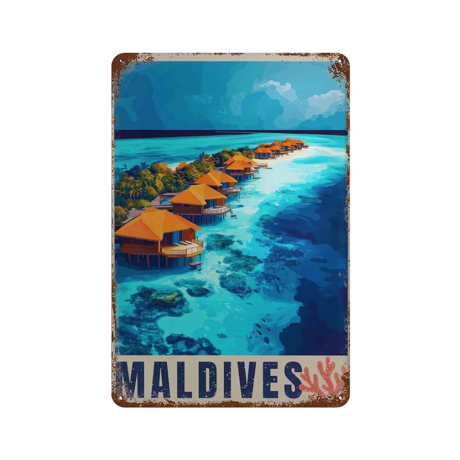 xiaoxiaoshen Maldives Travel Indian Ocean (2) Wall Decor Art Metal Tin Poster Modern Home Decor Art Home Bar Shop Decorations Vintage Sign 30x20cm