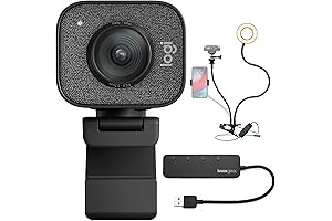 Logitech StreamCam Plus Webcam, Tripod, USB Hub, Ring Light