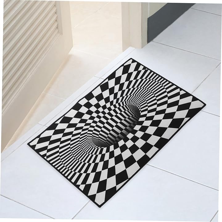 BESTOYARD Black and White Illusion Carpet Mat