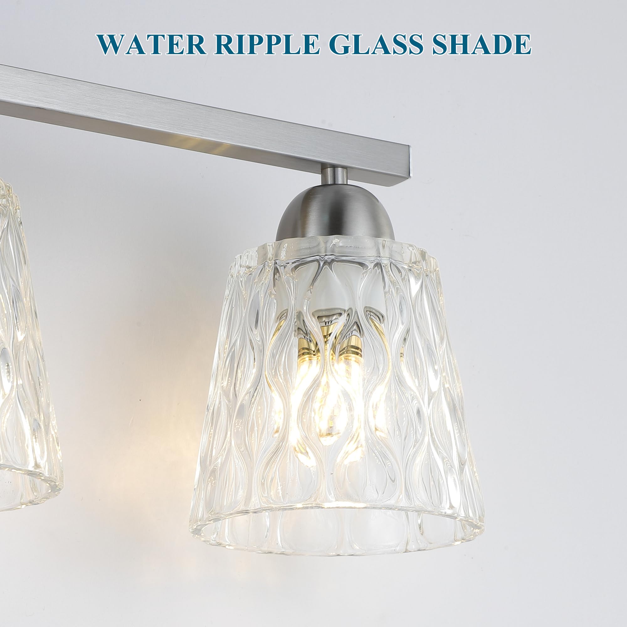 Mecgirn Stainless Steel 2 Light Bathroom Vanity Light, Brushed Nickel Bathroom Light Fixtures with Textured Glass Shades, Modern Vanity Lighting Wall Mount Over Mirror