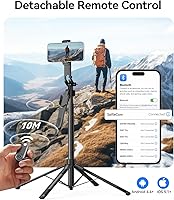 Vista 5 de ORICO Trípode de aluminio para iPhone de 73 pulgadas para grabación de video, trípode portátil y palo selfie, base de 4 patas, mango giratorio