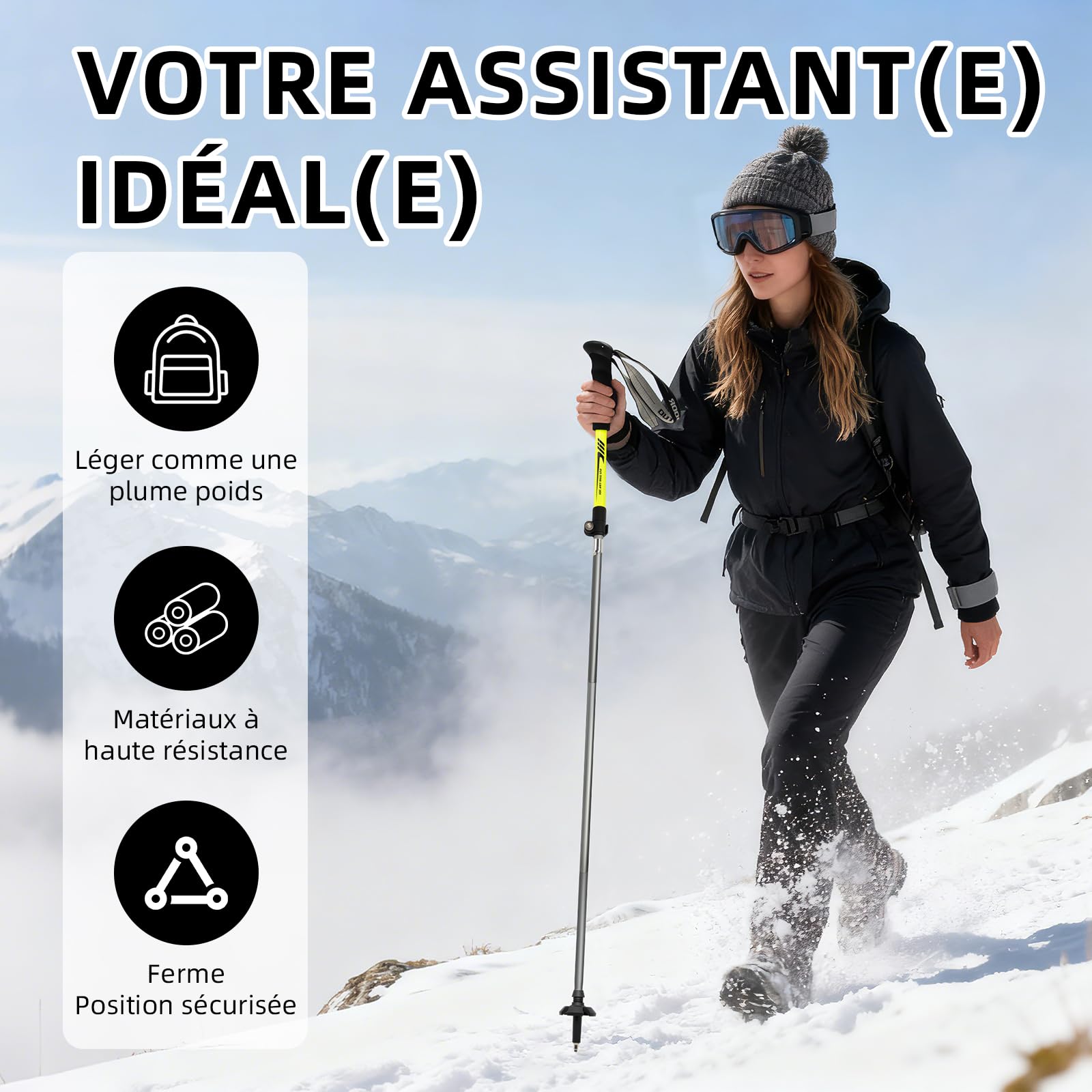 115-135CM Baton de Marche Pliable | Aluminium Bâton de Marche | Baton de Randonnée Nordique | Telescopique