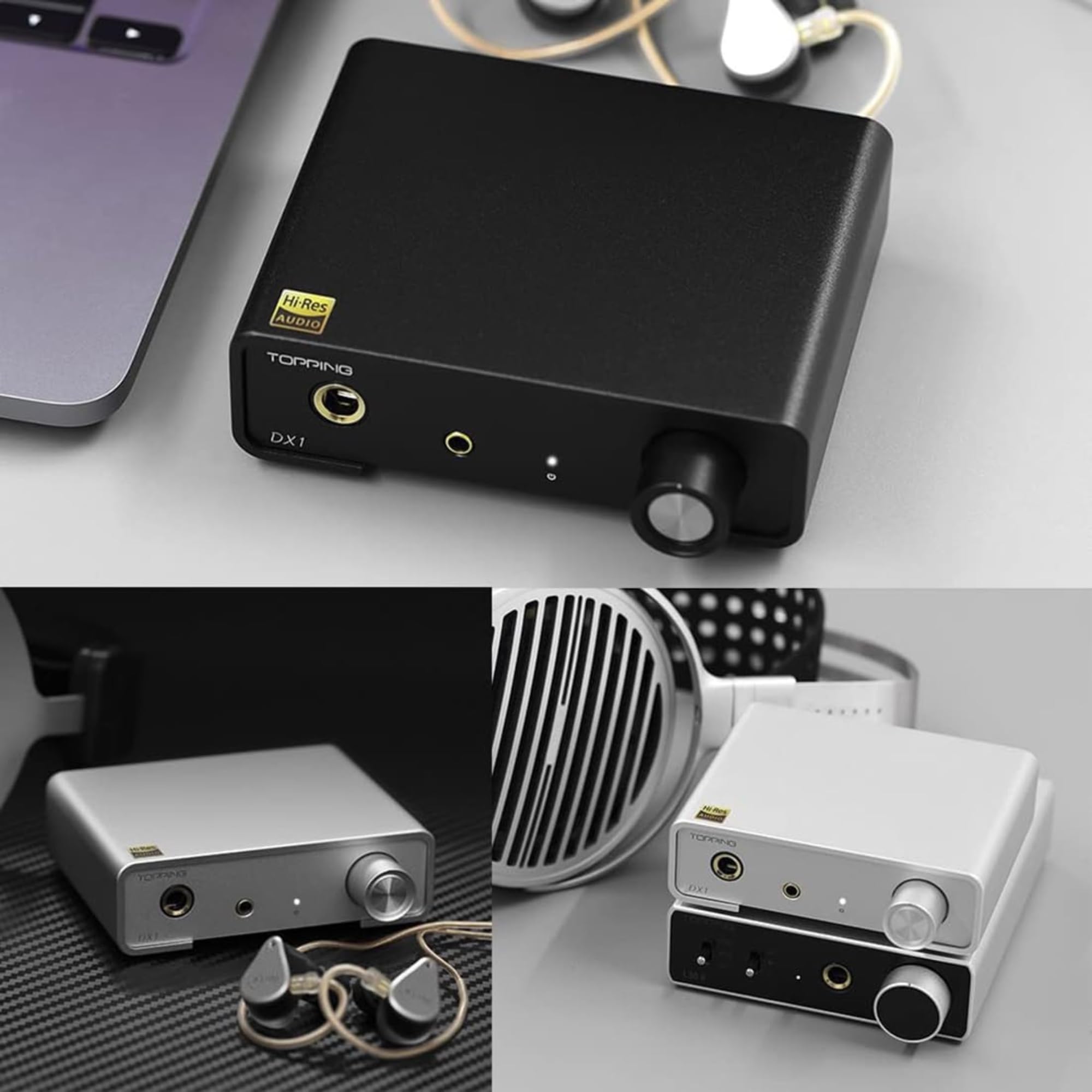 TOPPING DX1 DAC Amplificatore Per Cuffie, AK4493S XU208 DSD256 32Bit/384kHz USB DAC, Convertitori Digitali Analogici Discreti LNRD Audio da USB a RCA, 3,5mm 6,35mm 280mW×2 Amplificatori, Argentatoro