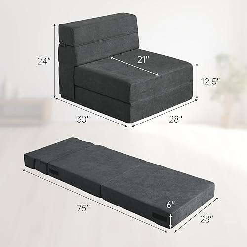 Miniatura 23 de ANONER - Sofá cama plegable, con almohada, tamaño individual, color gris claro Gris claro,Gris oscuro,Verde oscuro,Peluche gris oscuro